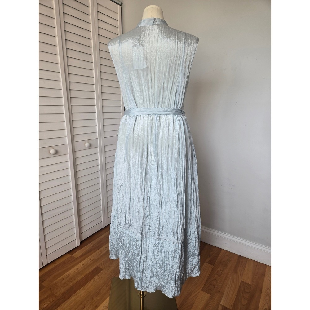 Vince Mint Crinkled Popover Midi Dress Size L Belted Pockets Minimalist Luxury - Picture 5 of 9